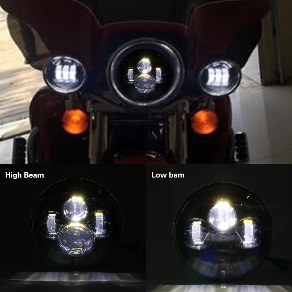 

2019 New Round 7 inch Led Moto Headlight With H4 Headlamp Super Bright Motorcycle Lighting For Harley Softail Classic FLSTC