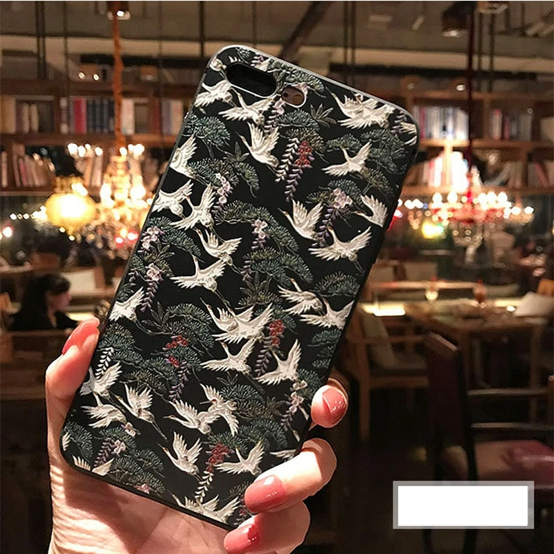 

Japan cute cat for iPhone 8 XR 7 6 6s 7plus Case mobile phone shell ukiyo-e art literary crane silica soft cover wave carp fish