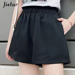 Jielur летние шорты с завышенной талией для женщин корейские широкие шорты женские уличные базовые свободные абрикосовые хаки черные шорты