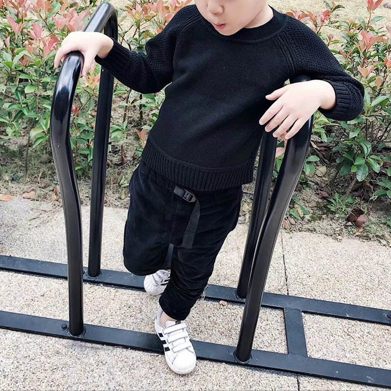 

Kid Sweater knitted Black/Red Solid Sweaters for Boys Girl Autumn Spring Pullover Clothes in end of Oct