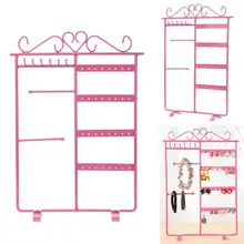 Metal Jewelry Display 32 Holes Earring Necklace Storage Hanging Holder Jewelry Display Rack Stand Jewelry Organizer 2016 metal heart nail polish display rack jewelry organizer stand holder makeup storage holder 2tier