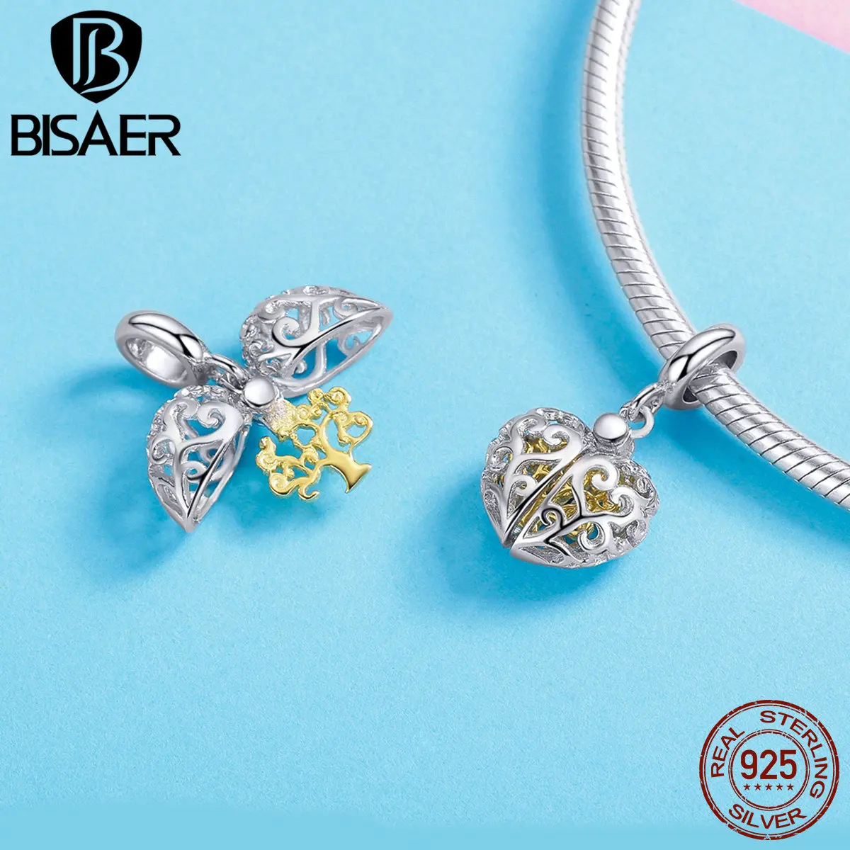 

BISAER 2019 New 925 Sterling Silver Family Tree Charms Silver Tree of Life Box Beads fit Bracelets Necklaces DIY Jewelry ECC1161
