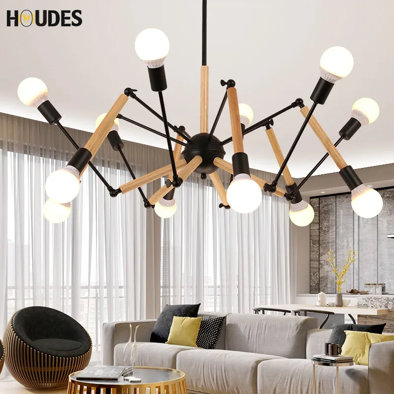 

Nordic simple chandelier living room modern black white glossy wooden bedroom lighting surface installation chandelier E27
