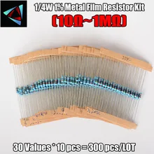 1 Pack 300Pcs 10 -1M Ohm 1/4w Resistance 1% Metal Film Resistor Resistance Assortment Kit Set 30 Kinds Each 10pcs
