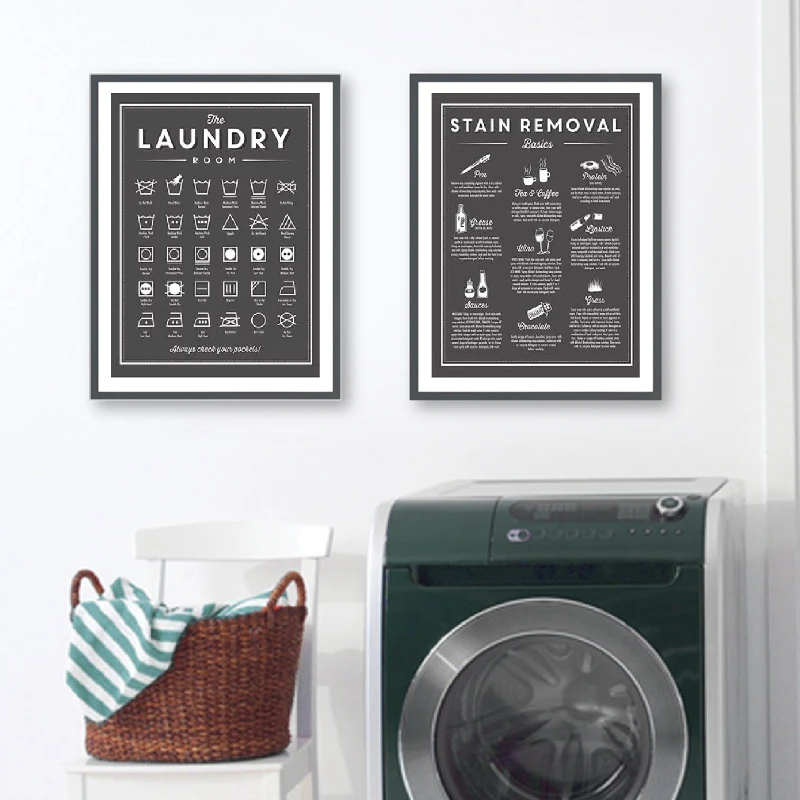 

Symbols and Stain Removal Laundry Sign Canvas Art Posters Prints Black White Painting Laundry Room Wall Decor Housewarming Gift