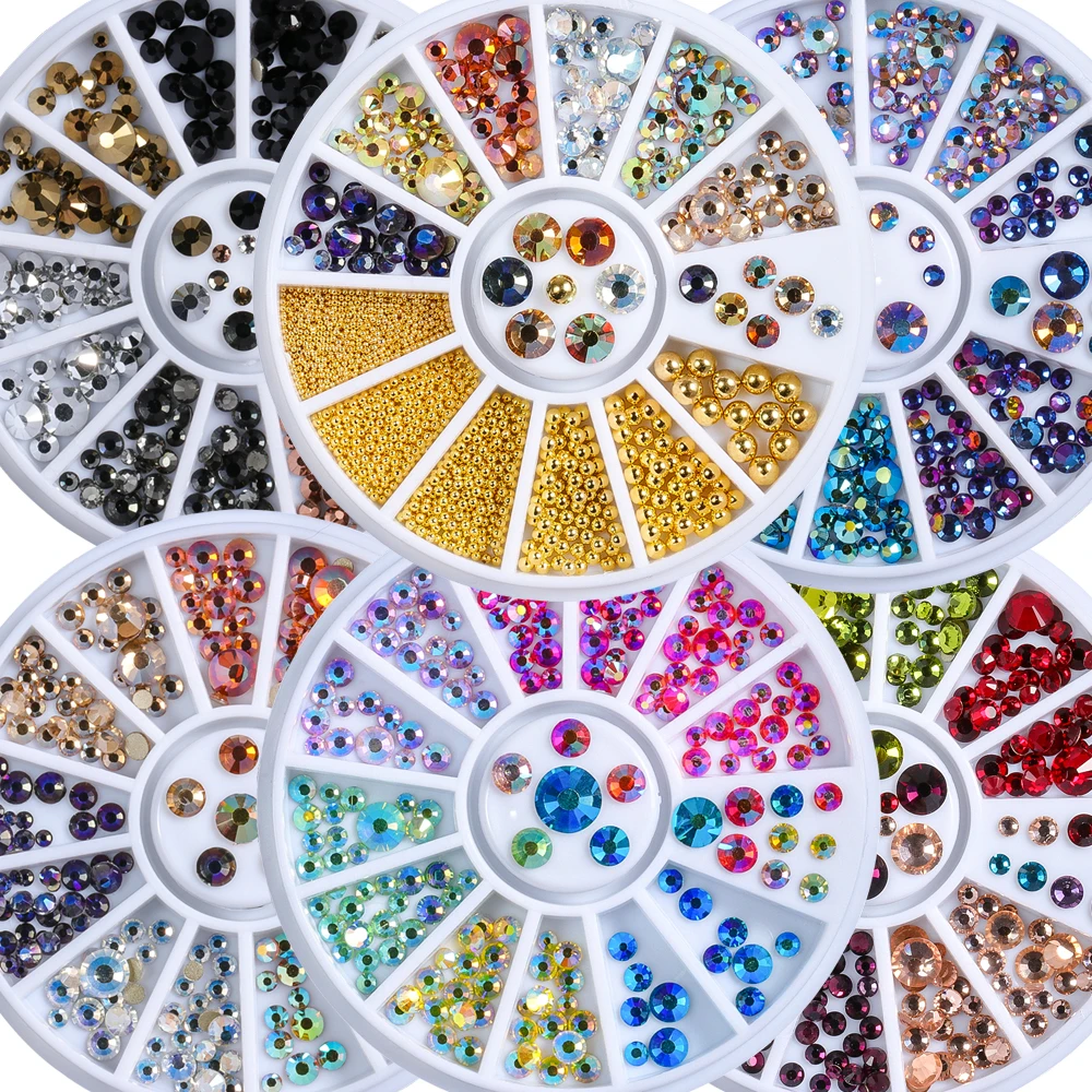 1 колесо смешанных размеров разноцветные блестящие плоские с оборота Круглые граненые алмазные акриловые стразы для дизайна ногтей наклейки на Драгоценности для маникюра самодельные колеса