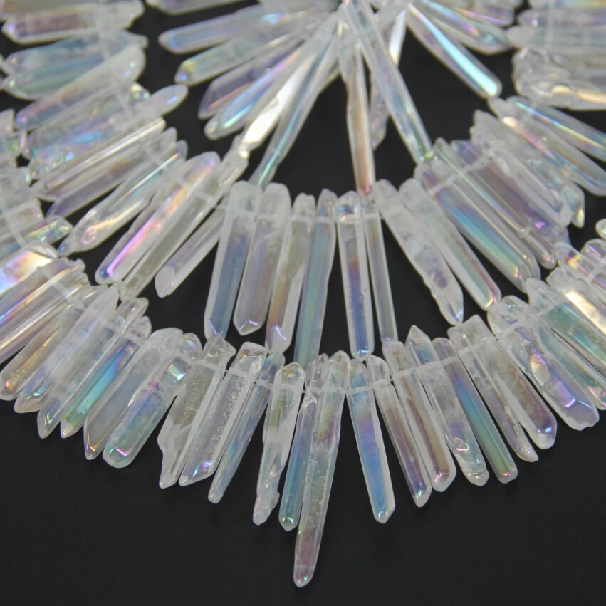 Online Ca. 52 PC Strand Poliert Kristall Punkte Perlen, top Gebohrt AB Titan Kristall Quarz Briolettes Lose Perlen Anhänger Halskette