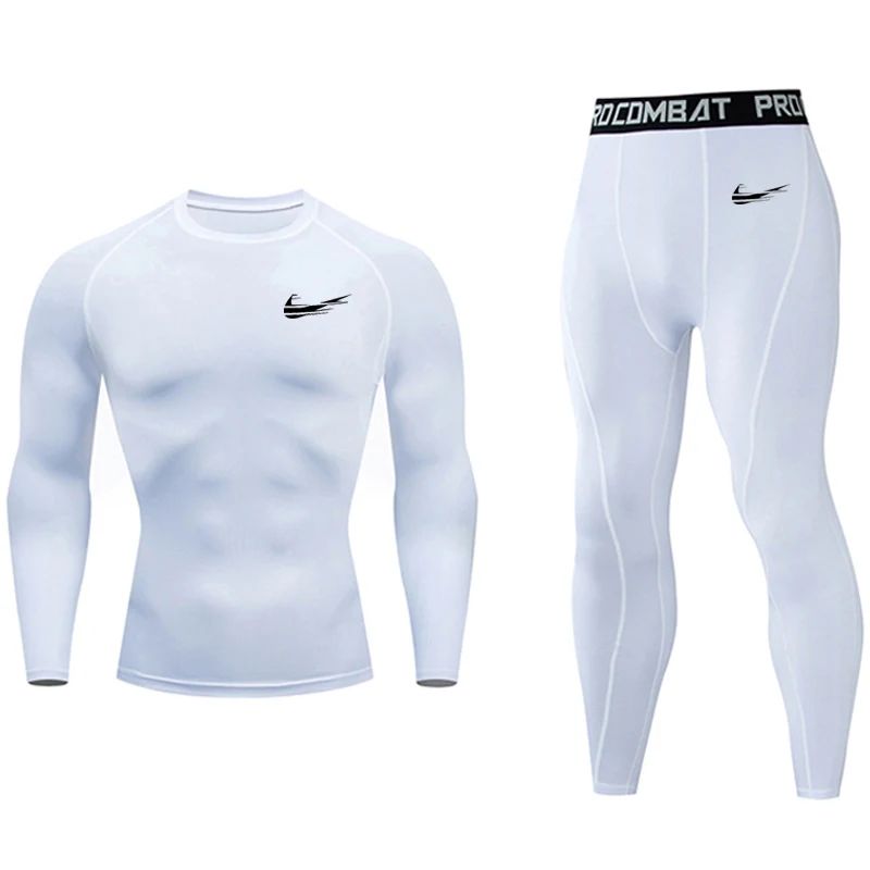 

Men's Sports Suit Compression Clothing Fitness Training kit Men long sleeve set MMA rashgard male Quick drying shirt Sportswea