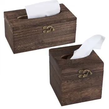 

Retro Wooden Tissue Box Toilet Paper Cover Case Napkin Holder Home Car Decor
