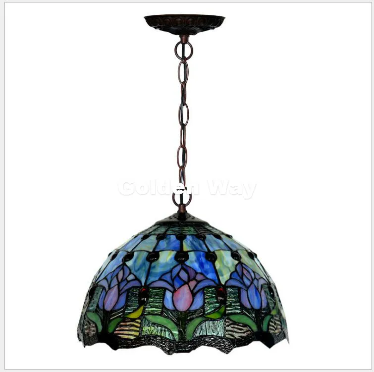 

Free Shipping European Tiffany Pendant Light Baroque Style Hanging Lamp 12 Inches Stained Glass Suspended Luminaire E27 110-240V