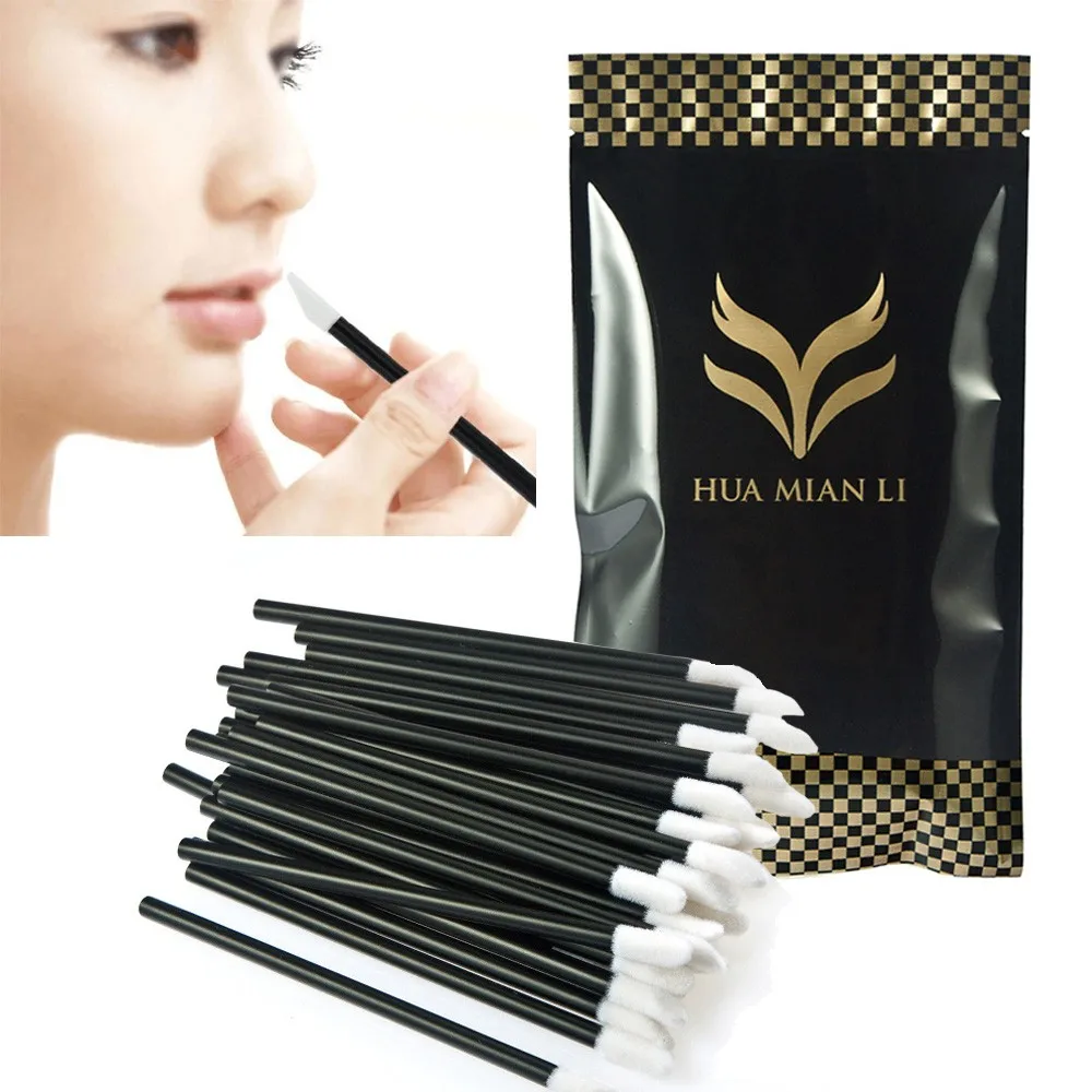 

HUAMIANLI 100PCS Disposable Makeup Lip Brush Lipstick Gloss Wands Applicator Make Up Tool Cosmetic Brushes pincel maquiagem