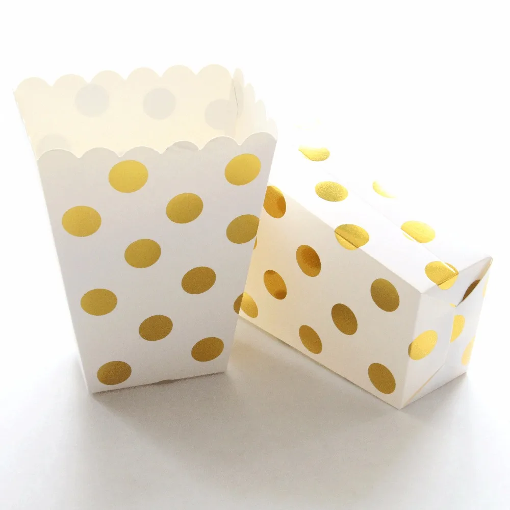 

6pcs/lot Gold Silver Dots Paper Popcorn Boxes Candy Sanck Christmas Gift Striped Box for Baby Shower Wedding Party Decoration