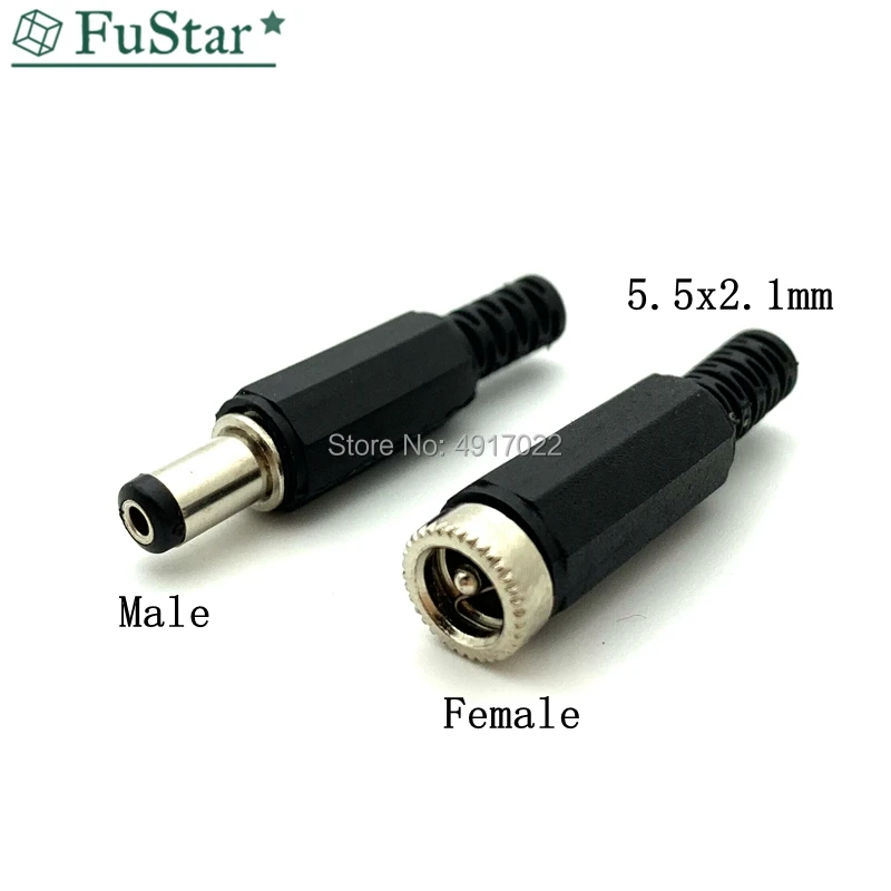 

10pcs DC Power Jack Plugs Male / Female Socket Adapter Connectors 2.1mm x 5.5mm For DIY Projects Disassembly Female Male Plug
