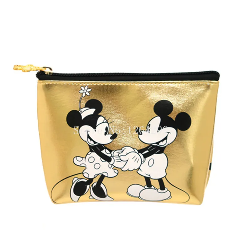 

New Fashion Girls Woman Mickey Minnie Gold PU Cosmetic Bags Cases For Children
