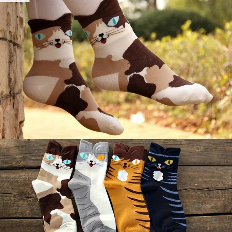 1 пара новых модных милых носков с 3D рисунком кота для женщин и девушек хлопковые модные аксессуары