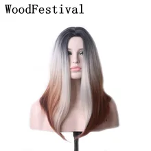 купить✲ WoodFestival Средние Длина Жаропрочных Париков Для Женщин Смешать Цвет Прямой Ombre Парик Косплей