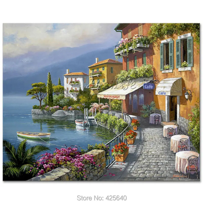 Quadro Acrilico Moderno YS-Art - Dipinto A Mano Città Con Oro 115x50 Cm Per Soggiorno