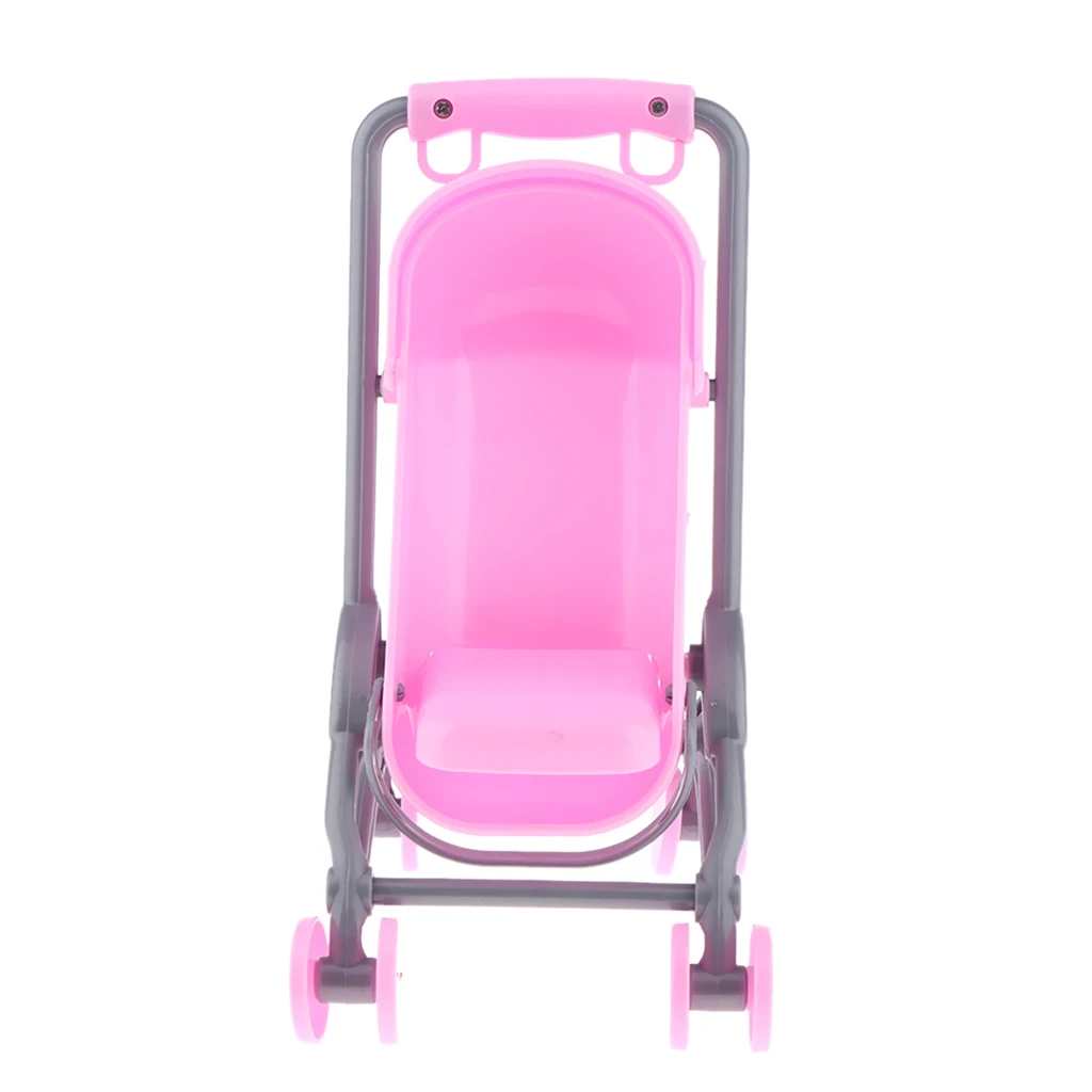 Mini Baby Doll Stroller Trolle Toy Simulation Push Cart Pushchair Children Role Playing Game for Dollhouse Nursery Furniture Toy