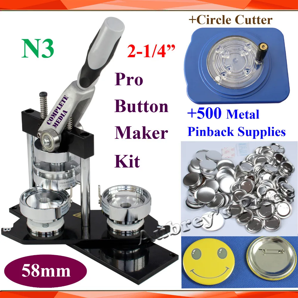Pro N3 2-1/": 58 мм знак кнопка Maker машина+ Исправлена 8 Размеры циркуль+ 500 Наборы для ухода за кожей Металл Pinback Кнопка питания