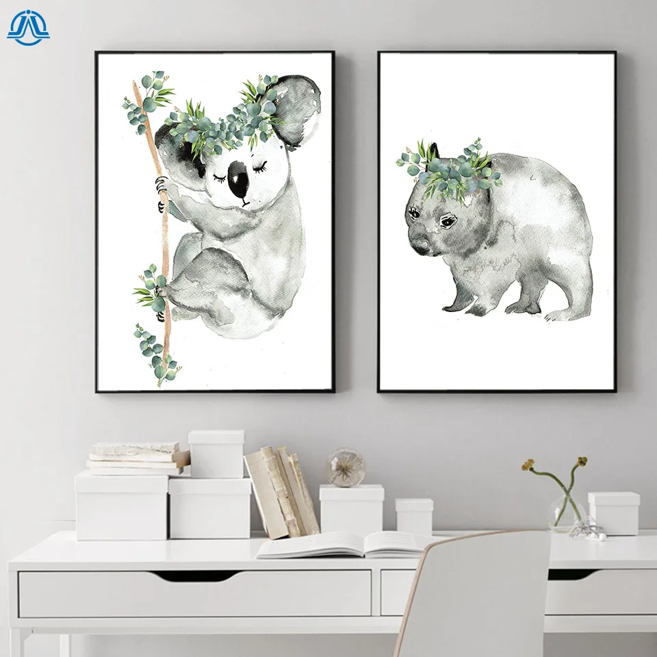

Watercolor Koala Posters and Prints Canvas Cute Wombat Painting Wall Pictures For Living Room Scandinavian Home Decor No Frame