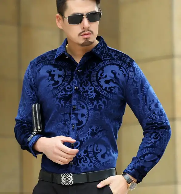 Top Fashion Trendy Luxury Mens Silk Shirts Formal Turn Down Collar
