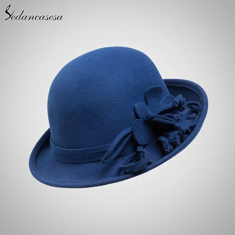 Royal 57cm Sedancasesa, новинка, австралийская шерстяная шляпа-Клош, шерстяная фетровая шляпа, Женская официальная шляпа с цветком ручной работы, зимняя, FW023027B - Цвет: Royal 57cm