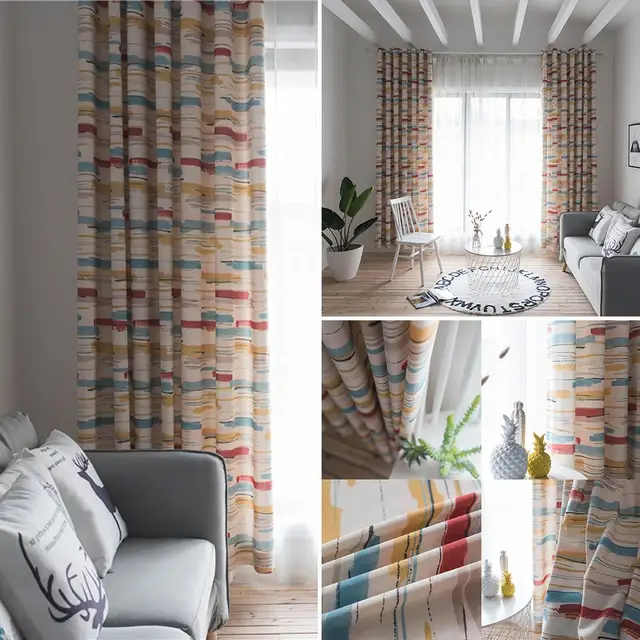 Abstract Fashion Striped Patio Door Window Curtain Grommet Top Drape Abstract Fashion Striped Patio Door Window Curtain Grommet Top Drape Valance Home Decor Rideaux