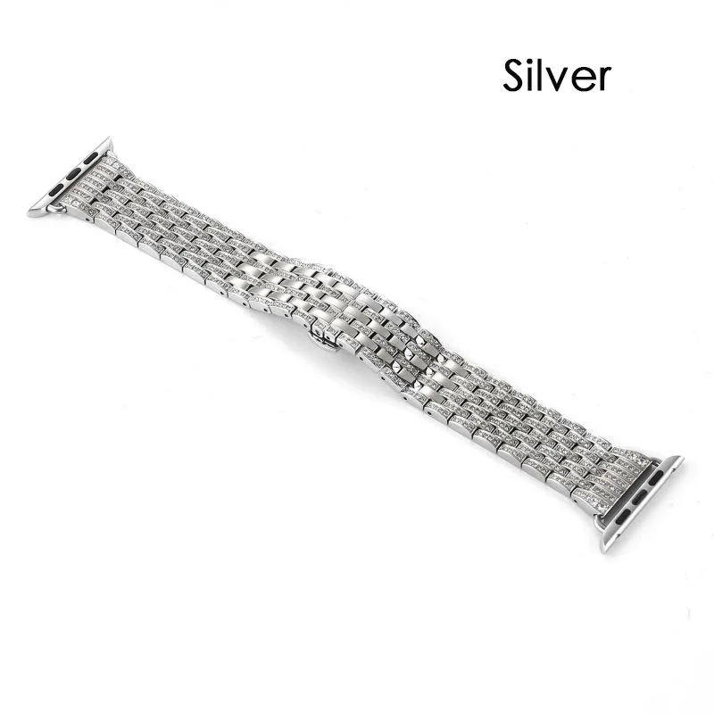 Роскошный Алмазный браслет из нержавеющей стали для apple watch 4 3 42 44 38 40 металлический ремешок для часов iwatch 4 3 - Цвет ремешка: Silver