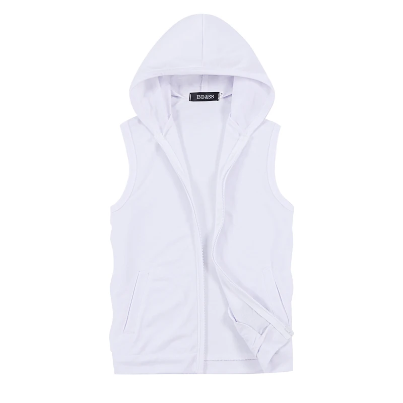 

2019 summer men's hooded sleeveless jackets large size S M L 5XL black blue white gray zipper control mens casual coats slim fit