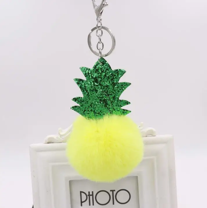 

Plush toy key chain yellow Pineapple Keychain Pure Color Pompom False Fur plush Keychain