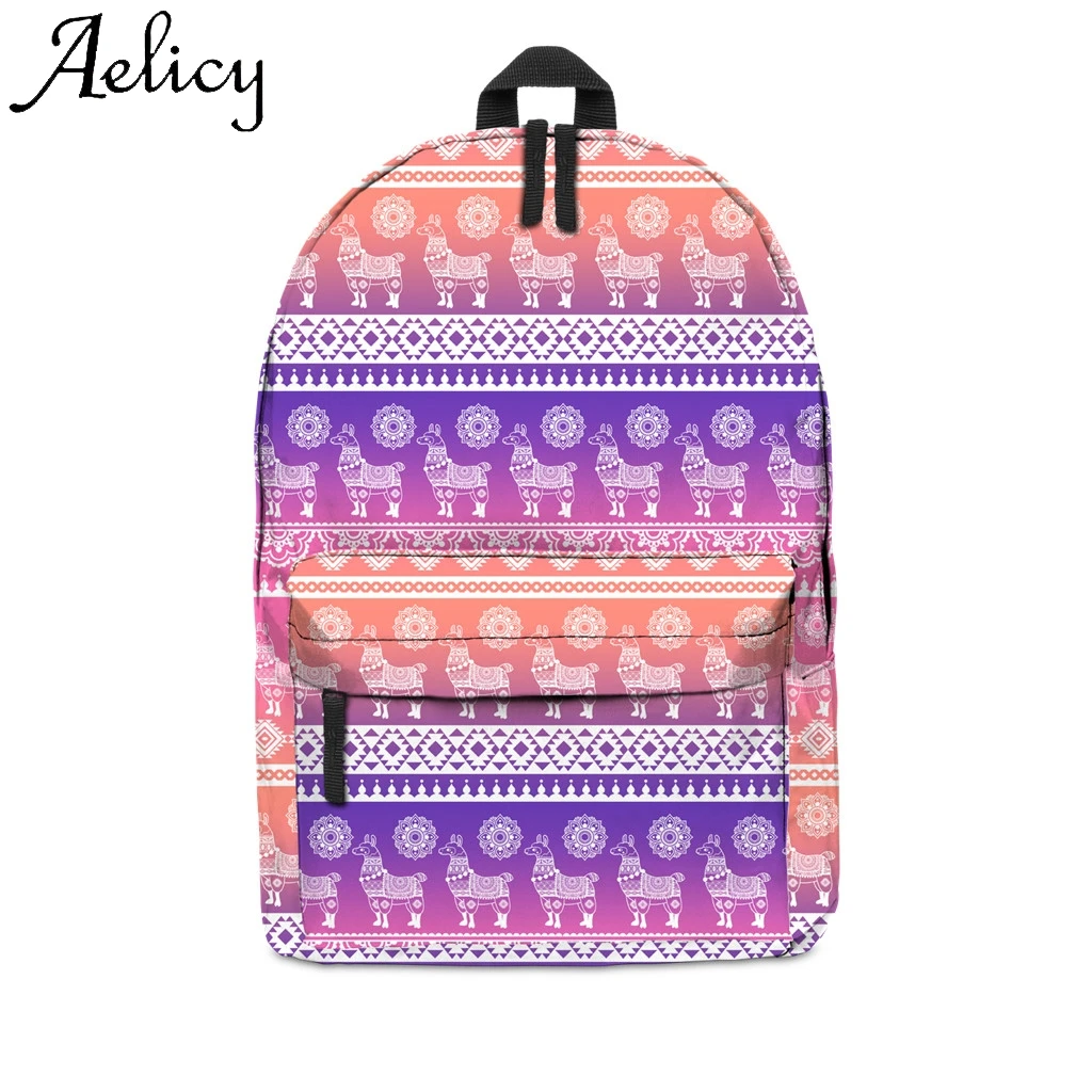 

Aelicy New Alpaca Bag Oxford Cloth 3D Digital Printing Explosion Models Travel Student Bag Backpack Flap Sport Phone Pocket