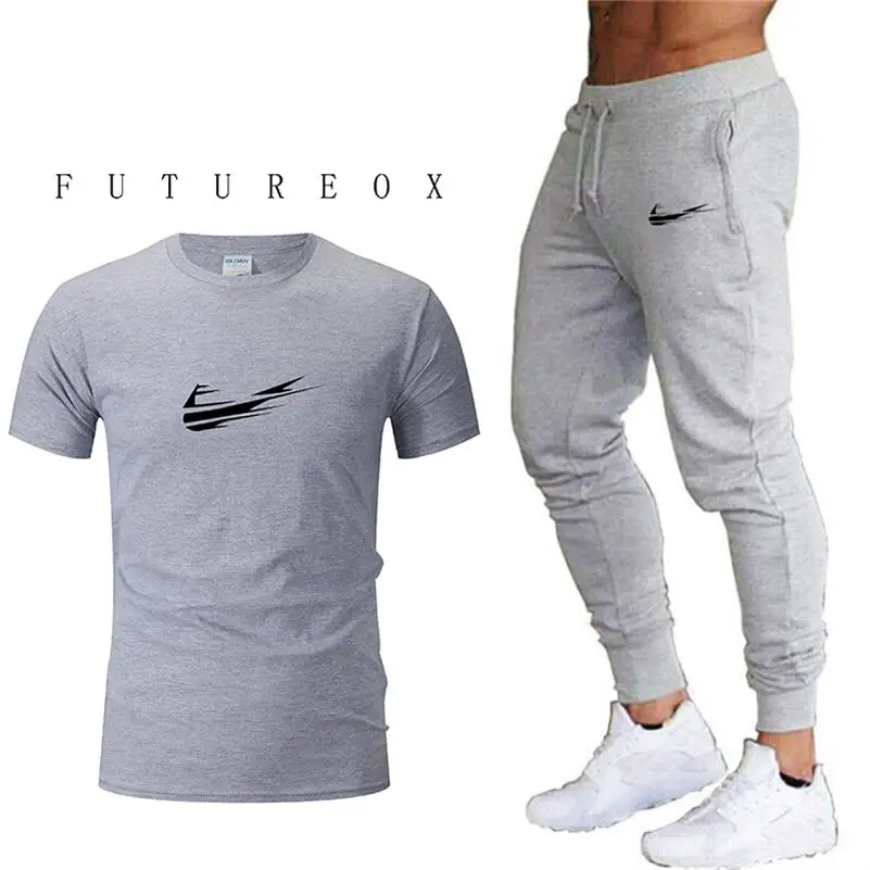 

New Men's Short-sleeved Round Neck Spring And Summer Sports Fitness Running Breathable Quick-Drying T-shirt + Pants Two-Piece
