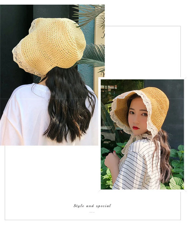 2018 Hot Sale French Mori Girl Style Lace Sunshade Straw Hat Summer Take a Holiday Windproof Beach Hat ACA31 (5)