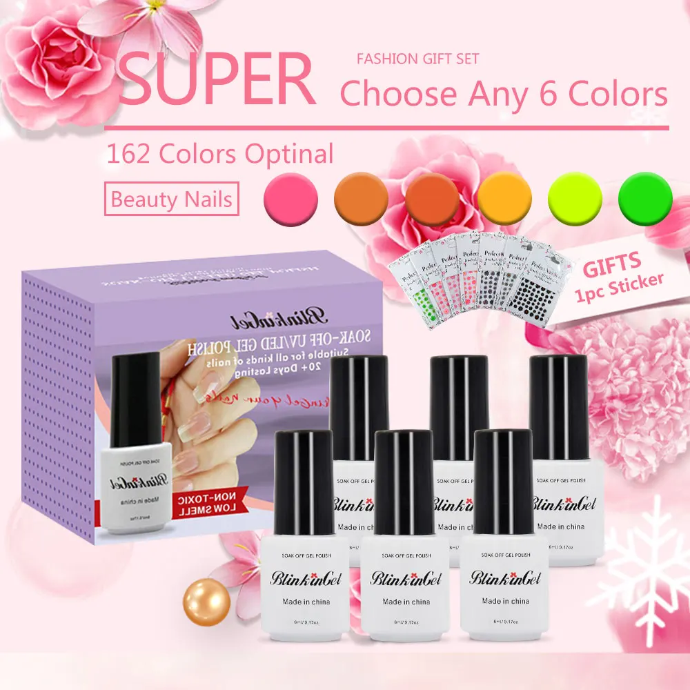 

BlinkinGel 6ml Nail Gel Nail Polish Set 6 pcs Multi Nail Color Gel Nails Gel UV Colors 6ml in UV Curable Polyurethane Resin