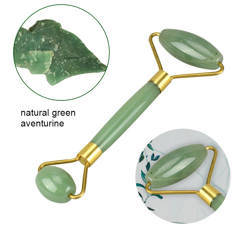Нефритовый ролик тонкий массажер для лица камень зелёный авантюрин антицеллюлитный против морщин Кристалл Чакра Исцеление Гуаша набор инструментов подарочная коробка