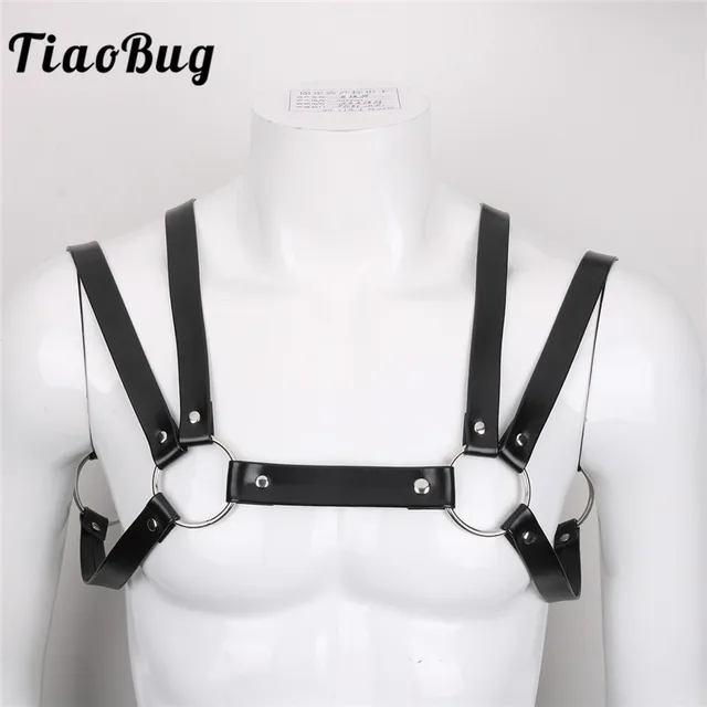 Price TiaoBug Men Lingerie Faux Leather Adjustable Body Chest Harness with Press Buttons Bondage O-rings Sexy Men Hot BDSM Bondage Top