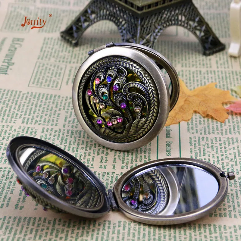 

jollity Mini Folding Makeup Mirror Retro 2-Face Metal Mirror Double Side Cosmetic 1:2 Magnifying Function Glass Cosmetic Mirror