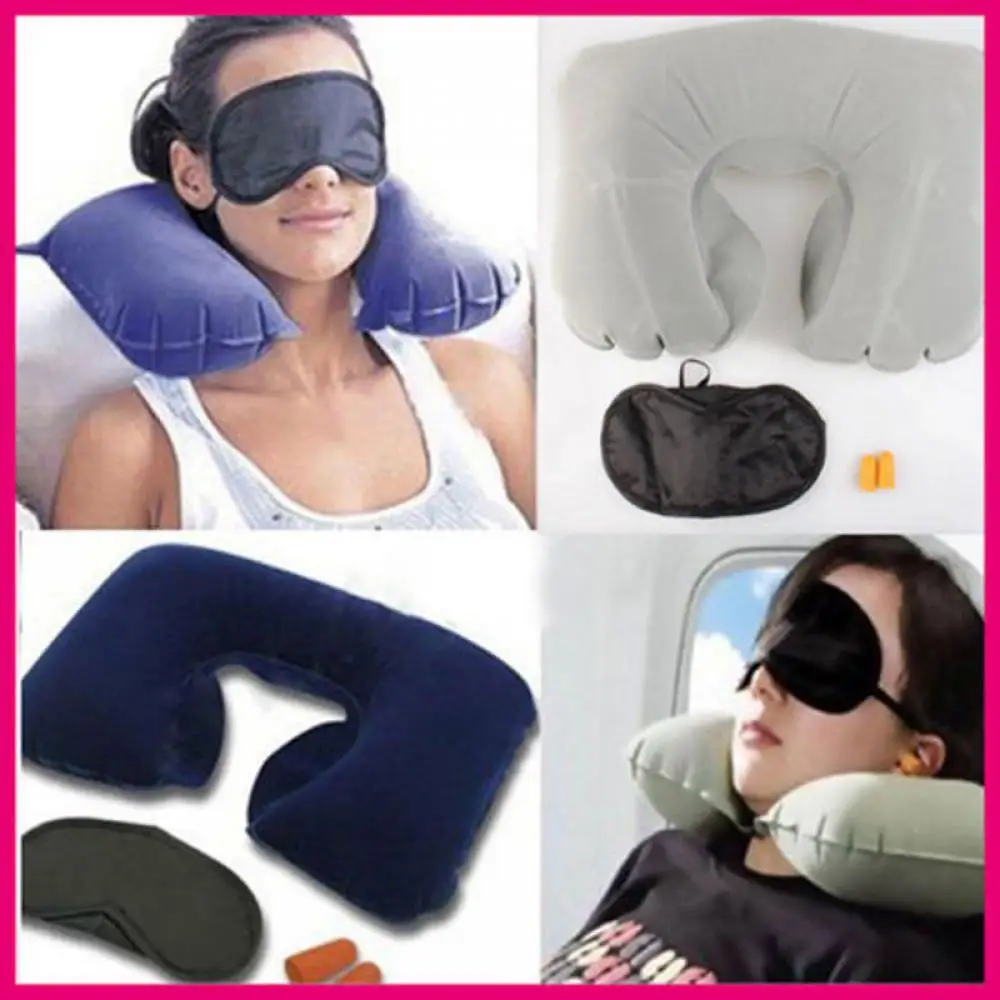 3pcs Inflatable Travel Pillow Air Cushion Neck Rest U Shaped Compact