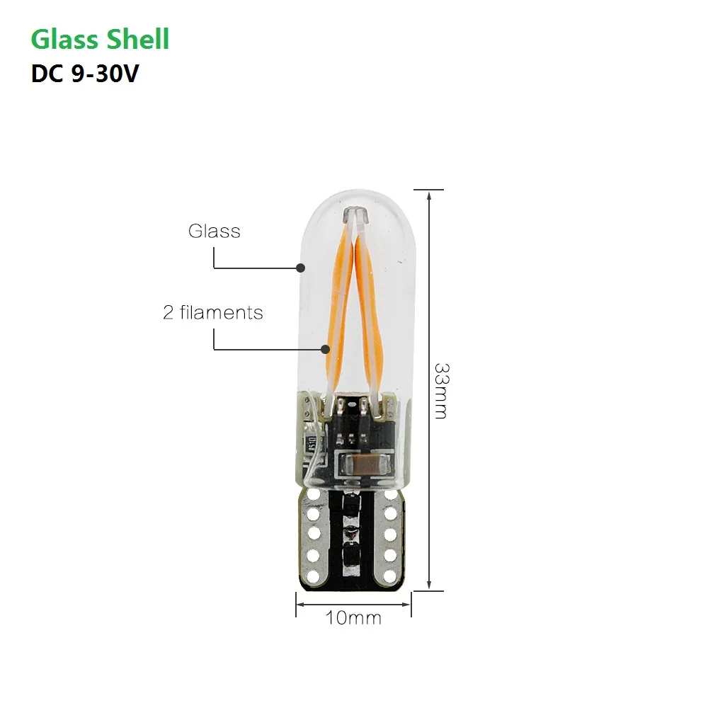 Авто T10 W5W силиконовый светодиодный светильник с нитью накаливания s 12 в 24 В 194 168 COB светодиодный светильник со стеклянным корпусом для парковки автомобиля, светильник с клиновидным Canbus поворотным сигналом - Испускаемый цвет: 12V-24V Glass Shell