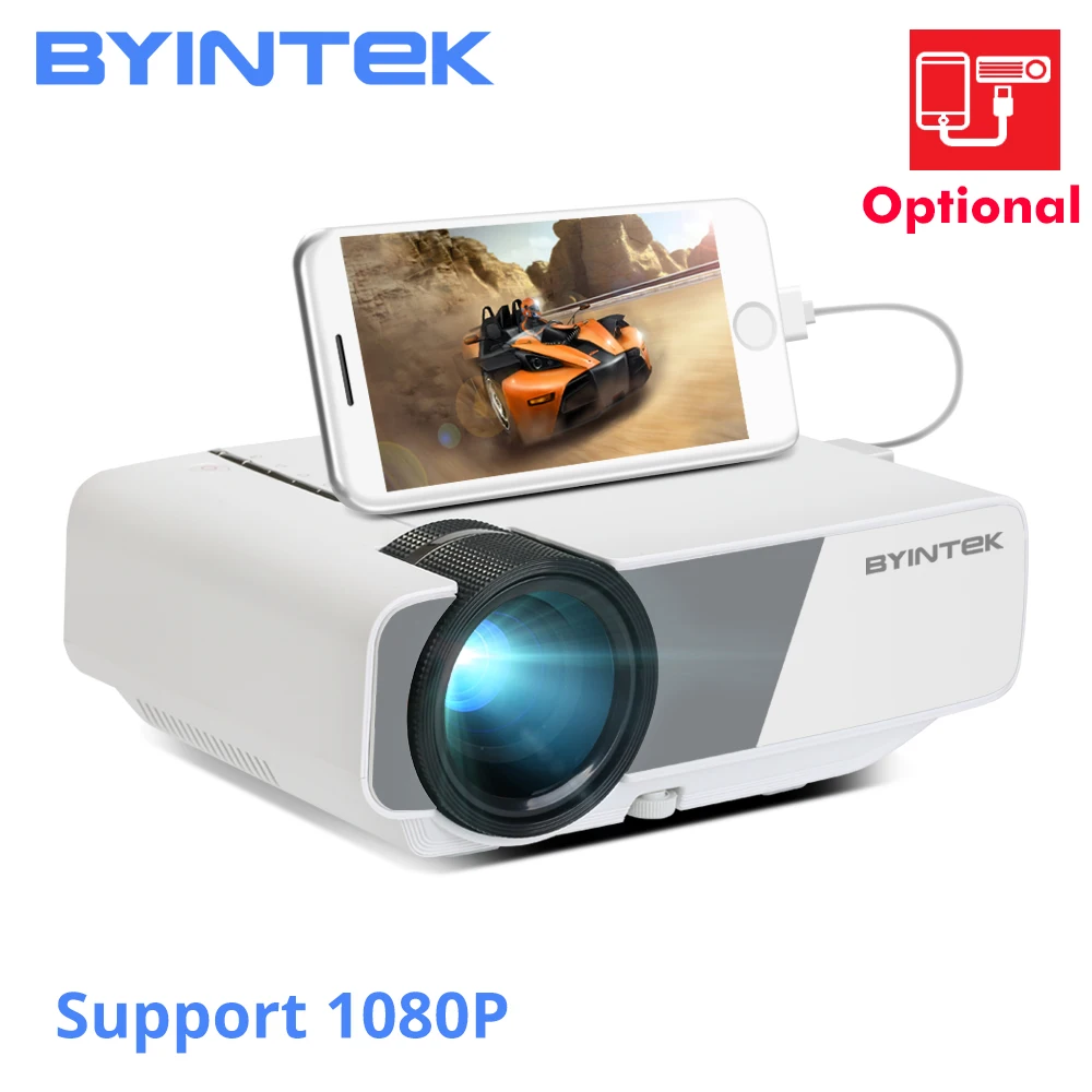 BYINTEK السماء K1/K1plus LED المحمولة المسرح المنزلي HD جهاز عرض صغير (اختياري السلكية مزامنة عرض لباد فون هاتف لوحي)