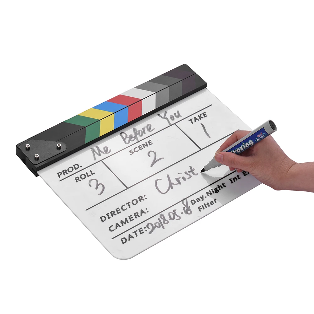 Andoer акриловый Clapboard сухое стирание для ТВ-пленки кинофильм с нумератор с хлопушкой с ластик для маркера