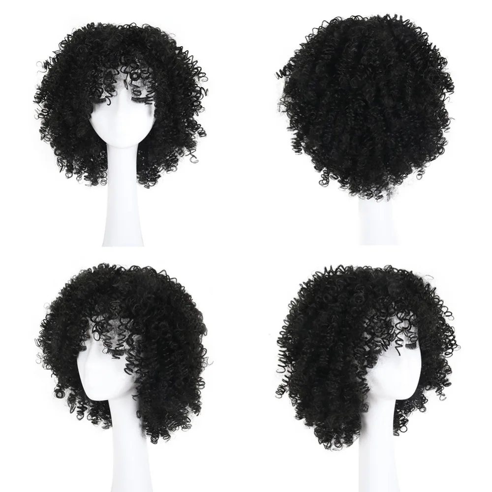 Deyngs короткие стриженые афро кудрявые синтетические парики с челкой для черных женщин натуральные черные/красные афро-американские волосы парики