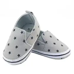 Детские Первые ходунки для маленьких девочек, детская серая Нескользящая хлопковая обувь с принтом звезды для детей 0-18 месяцев