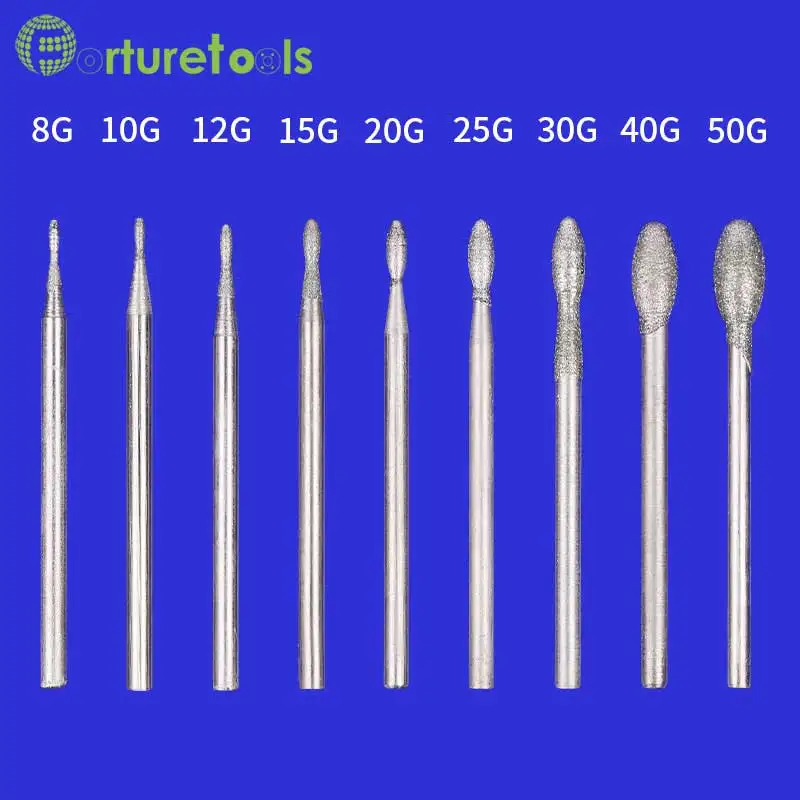 50pcs diamond mounted point dremel rotary tool mounted wheels Head dia 0.8~5mm Shank dia 2.35mm head type G TZ55