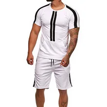 LASPERAL Men 2 Pieces Set Fashion Striped Sportwear Tracksuit Summer Short Sleeve T-shirt Casual Drawstring Shorts Suit Male LASPERAL Men 2 Pieces Set Fashion Striped Sportwear Tracksuit Summer Short Sleeve T-shirt Casual Drawstring Shorts Suit Male