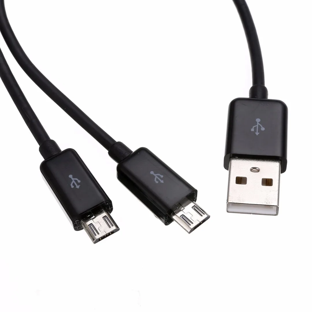 USB 2.0 to Dual 2 Micro USB 2.0 Male Y Splitter Data Charger Cable Cord 0.2M/0.65FT/1M/3FT Charging Charger Cable Black White