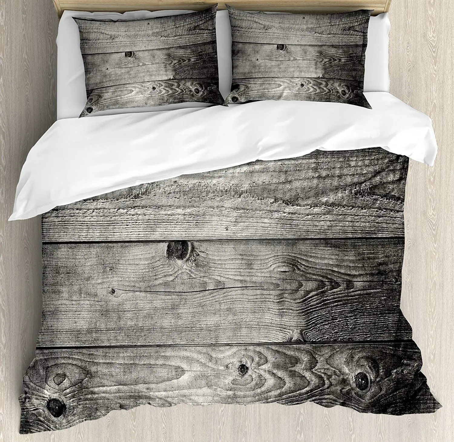 Dark Grey Duvet Cover Set King Size Ombre Style Grunge Wooden Planks Rustic Timber Oak Wall Rough Texture Image Decorative 4 | Дом и сад