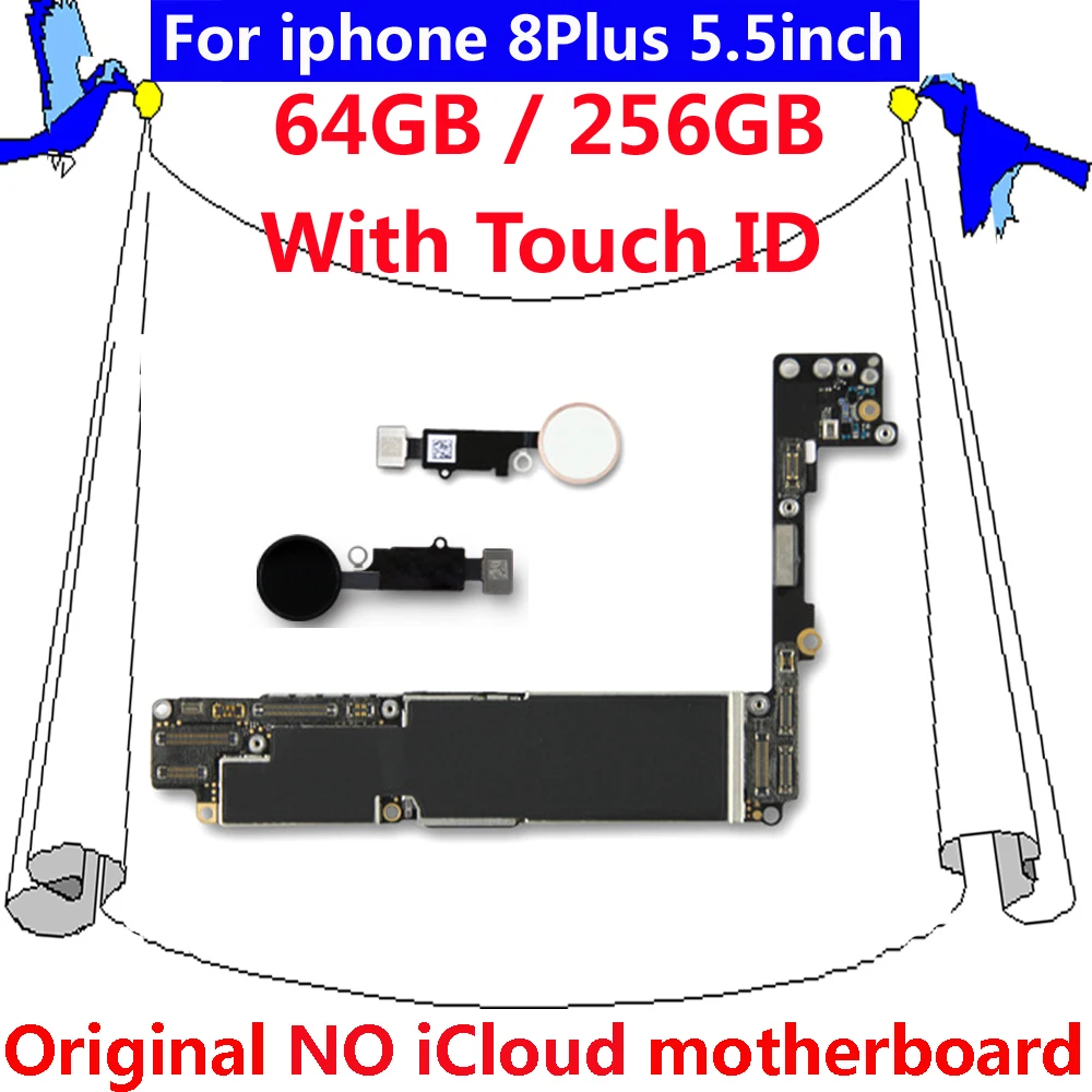for iphone 8Plus Factory unlocked IOS system mainboard with / Without touch ID 64GB 256GB