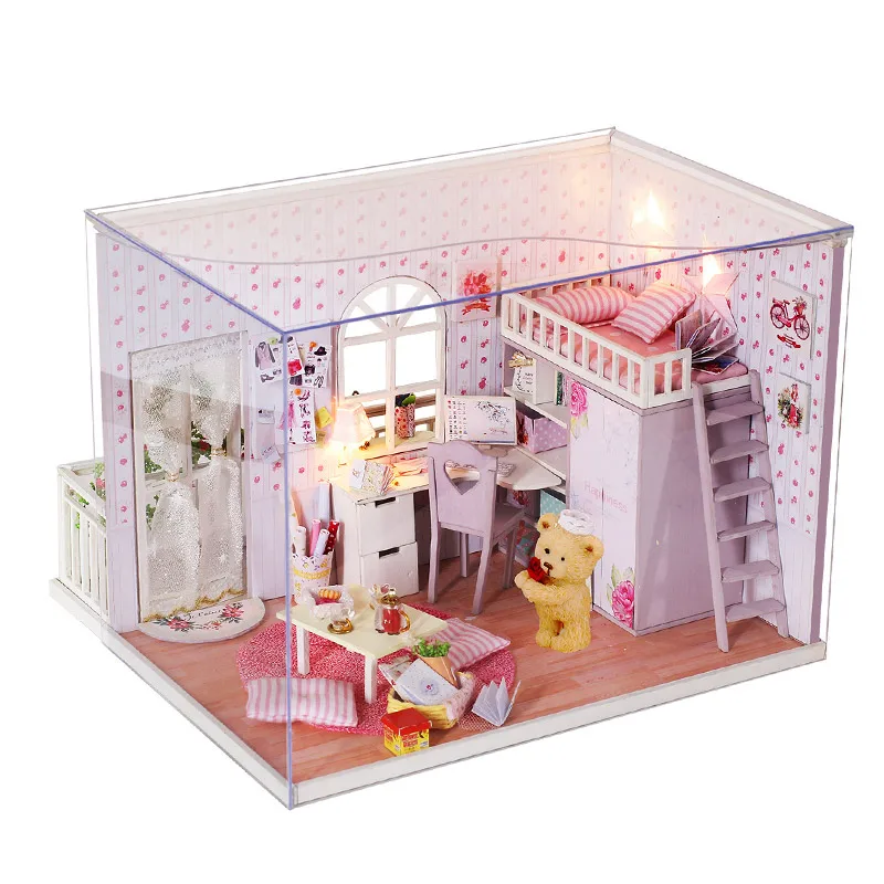 

Elegant Creative DIY Dollhouse With Furnitures 3D Wooden Handmade Assembly Model Doll House Gift Kids THE BEST TIME Toys CF03 #D