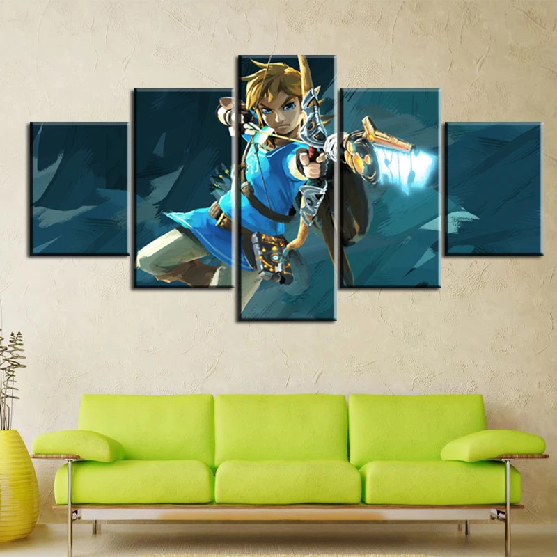 5 Panel Game Legend Zelda Breath Wild Home Wall Art Canvas